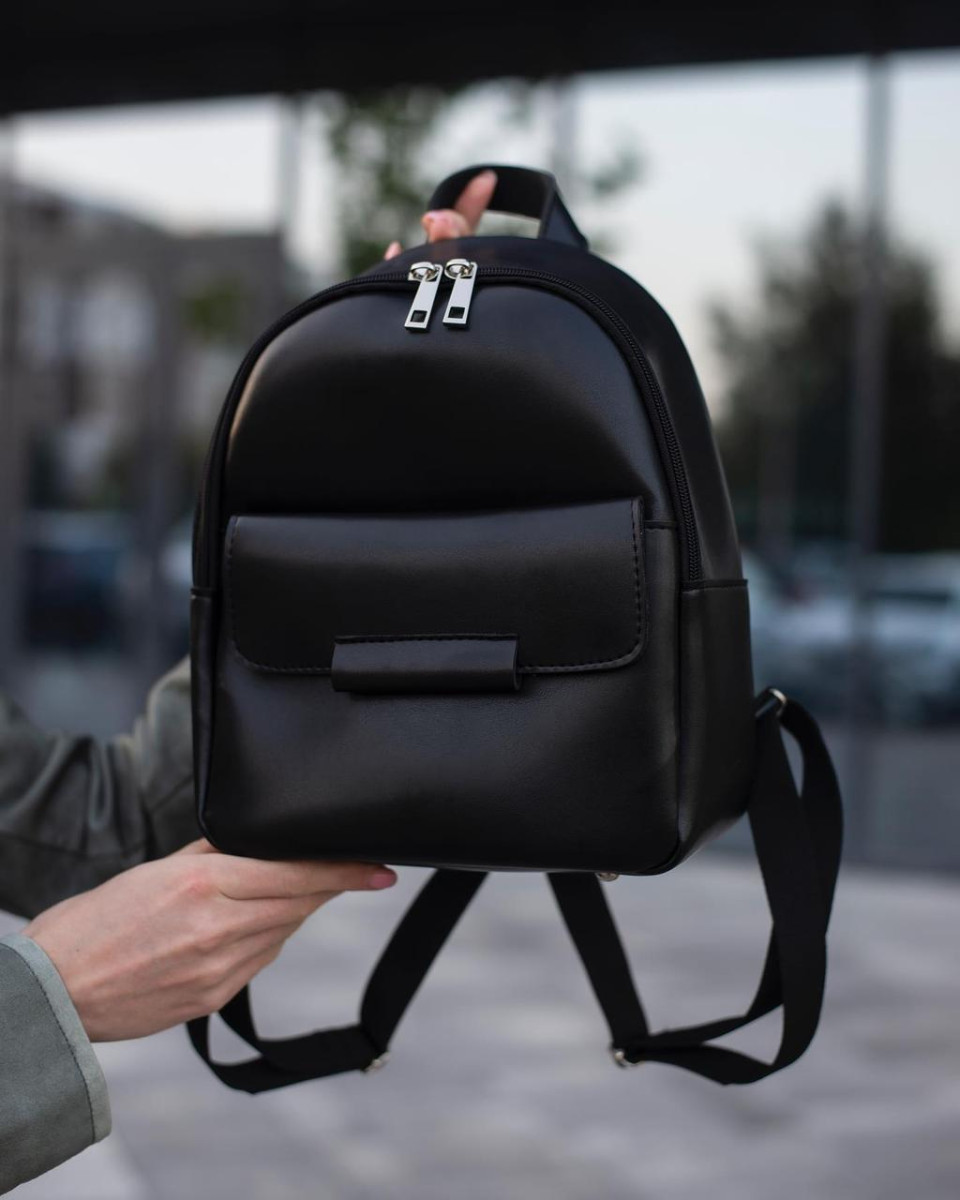 ЧОРНИЙ — якісний, фабричний, заокруглений рюкзак із металевою фурнітурою, з кишенею спереду (Луцьк, 779) 5012575