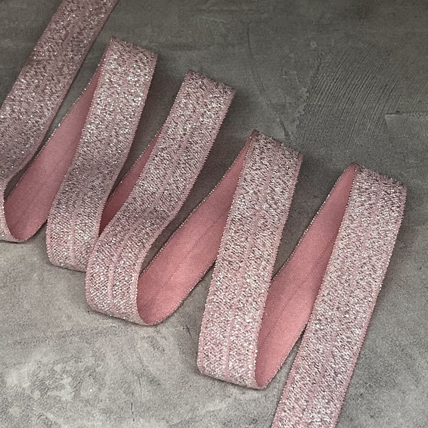 Стрейч-бейка (резинка з люрекс ниткою), ширина 1,5 см, колір рожевий , арт 06787, відрізок 1 метр, Рожевий, фото 1