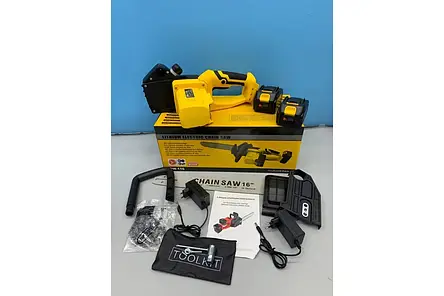 Акумуляторна ланцюгова пила + 2 акумулятори 18 В, 16" Electric SAW, Жовта/ Електропила на акумуляторі YU227, фото 1