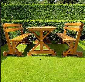 Дерев'яний садовий комплект 1,95м (Стіл та 2 Лавки) "Пісочний годинник". Колір: Сосна