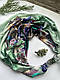 Дизайнерська шовкова хустка My Scarf "Смарагдовий сад" 90 на 90 см прикрашена яшмою, фото 2