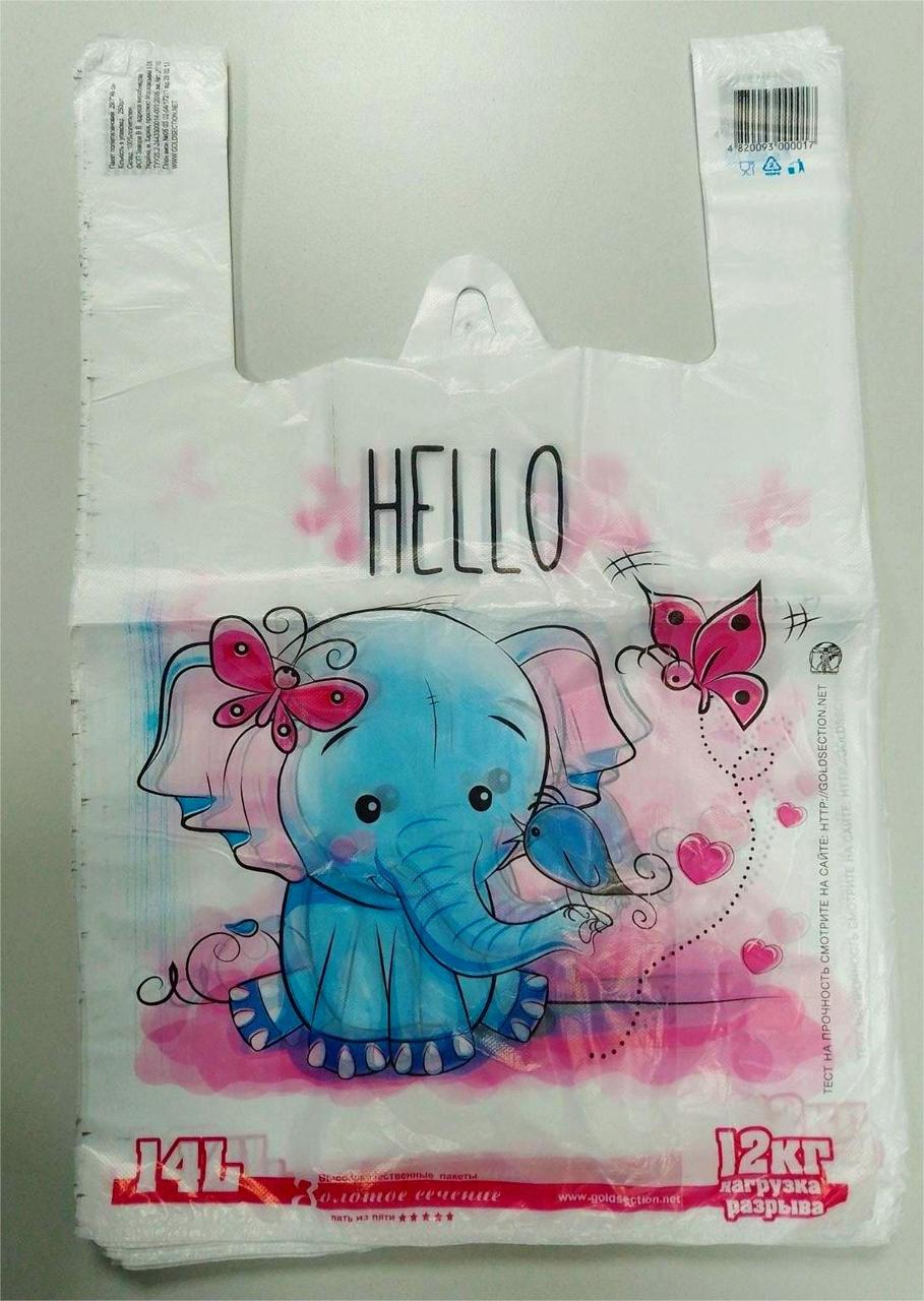 Пакет майка золотий перетин 28*46 Слоник  250шт/уп асорт