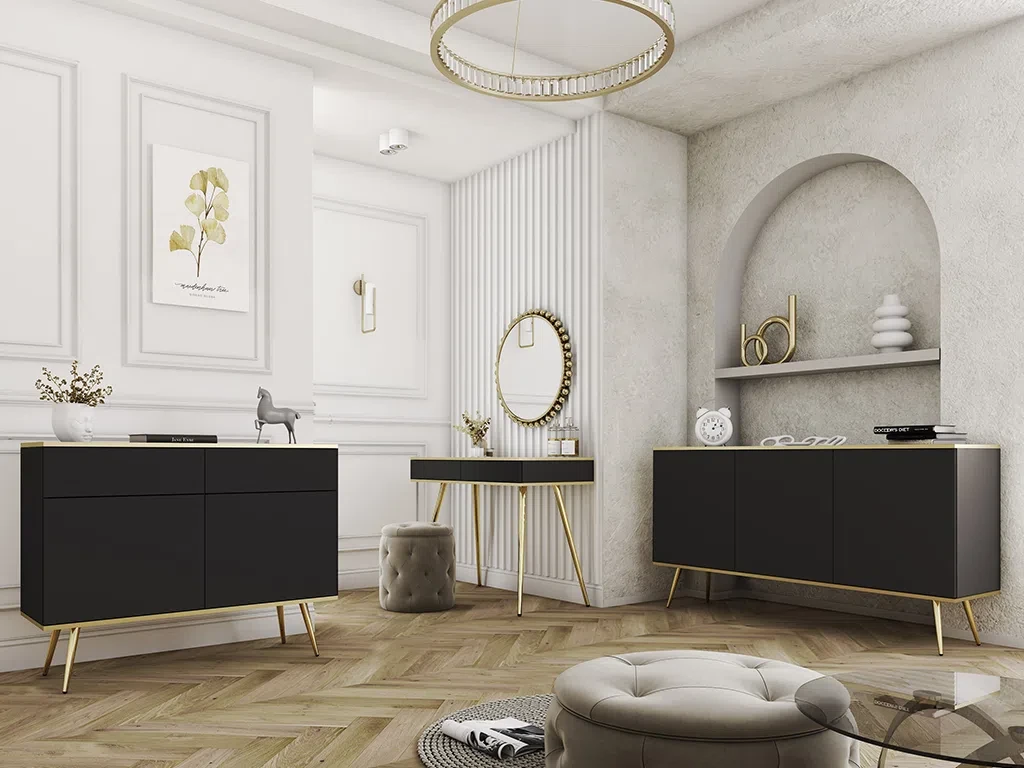 Комплект меблів у вітальню, у спальню Oro (чорний/золотий), фото 1