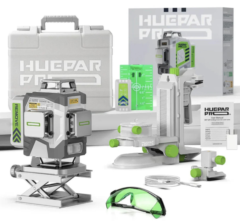 Лазерний рівень Huepar 4D ZK04CG, металевий корпус, ємність АКБ 8000 мАг, фото 1