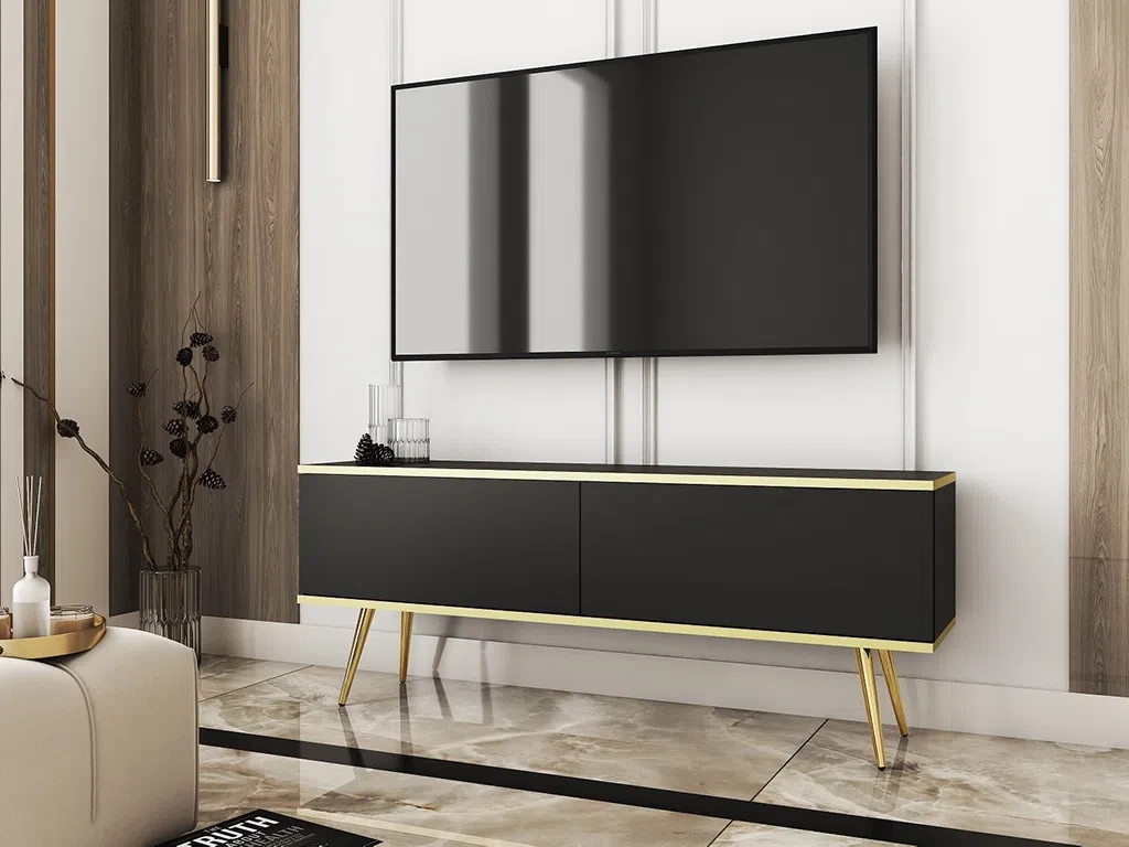 Тумба під телевізор Oro 135 (чорний/золотий), фото 1