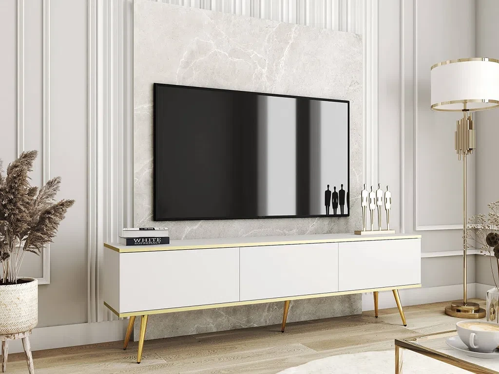 Тумба під телевізор Oro 175 (білий/золотий), фото 1