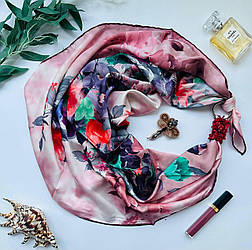 Дизайнерська хустка My Scarf "Рожева перліна" 90 см прикрашена коралом
