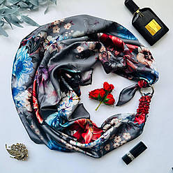 Дизайнерська шовкова хустка My Scarf "Український сад" 90 на 90 см  прикрашена коралом