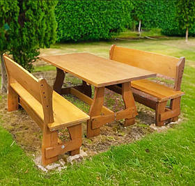 Дерев'яний садовий комплект 1,95м (Стіл та 2 Лавки) "Чикаго". Колір: Сосна