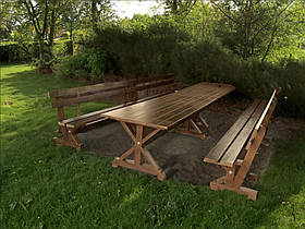 Дерев'яний садовий комплект 4м (Стіл та 2 Лавки) "Пісочний годинник". Колір: Горіх