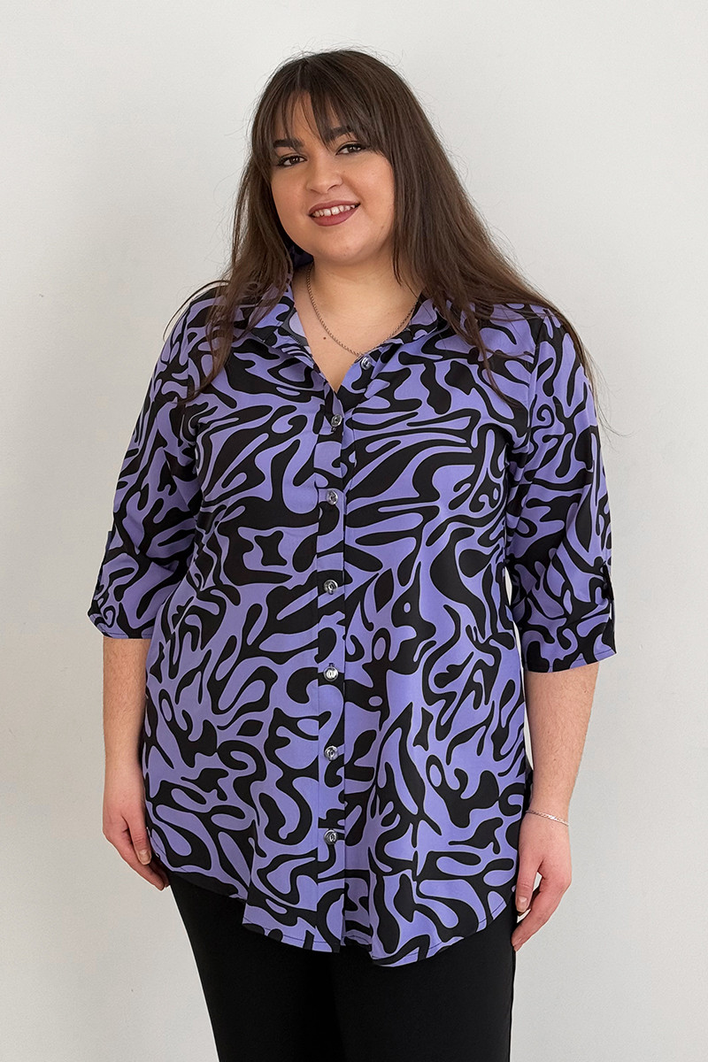 Жіноча літня сорочка батал софт великі розміри 56–66 бузкова