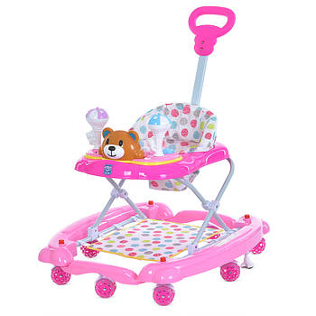 Ходунки дитячі 5 в 1 (звук, світло, ігрова панель) BAMBI M 3656A-S-8 Ведмедик Рожевий