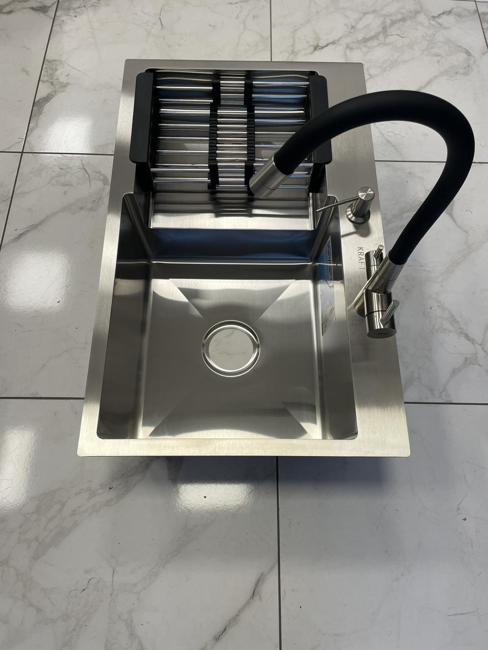 Мийка кухонна Kraft 7848 АR права сірий і гнучкий кран для кухні з фільтром води Venta BK813SB., фото 1