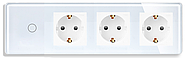 Сенсорний вимикач (1кл.) + Розетка З/К (3шт) 1DAL | Білий Скло (G299D-SW1G-STX3.WT), фото 2