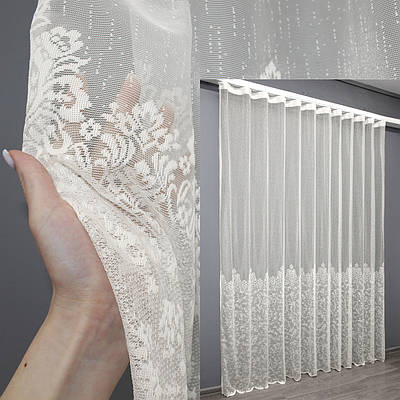 Готова тюль (3х2,7м)  з тканини жакард. Колір кремовий. Код 1422т 42-0209