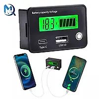 Вольтметр з індикатором ємності заряду акумуляторної батареї DC6-30V модель 6144 — G з Type-C і USB 3.0