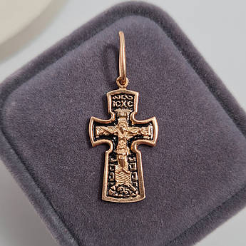 Хрестик позолочений з розп'яттям Дівою Марією з немовлям і чорнінням