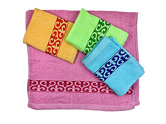 Набір рушників 4 шт (Махра) | Рушники для обличчя та рук "Сердечні візерунки" | 50х100 см