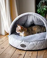 Лежак для собак та котів з капюшоном Harley and Cho Cover Silver S 50 cm Сріблястий