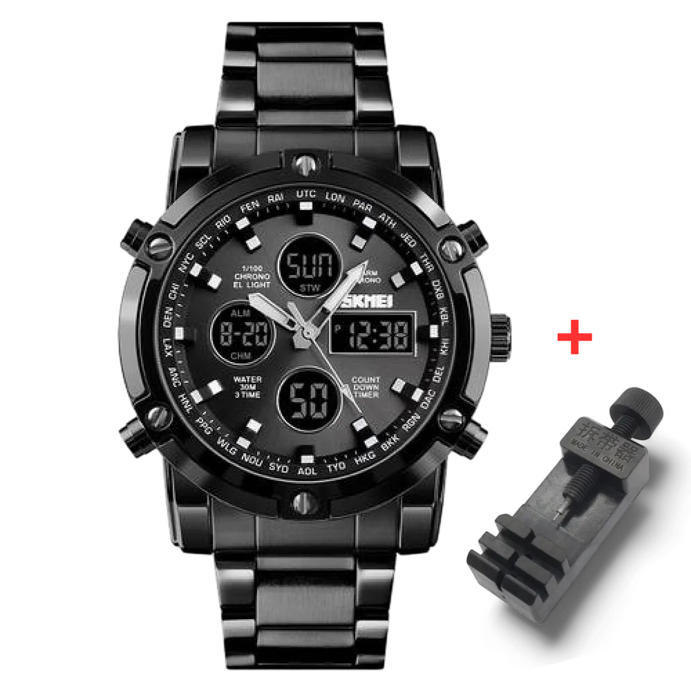 Чоловічий годинник з комбінованою індикацією Skmei 1389BK All Black