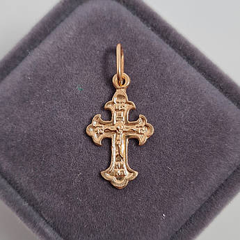 Хрестик позолочений з розп'яттям і молитвою класичний