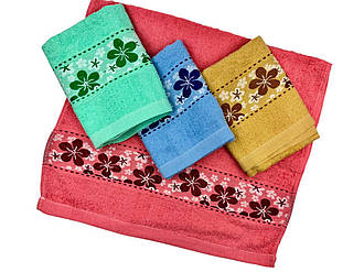 Набір рушників 4 шт (Махра) | Рушники для обличчя та рук "Квіти" | 50х100 см