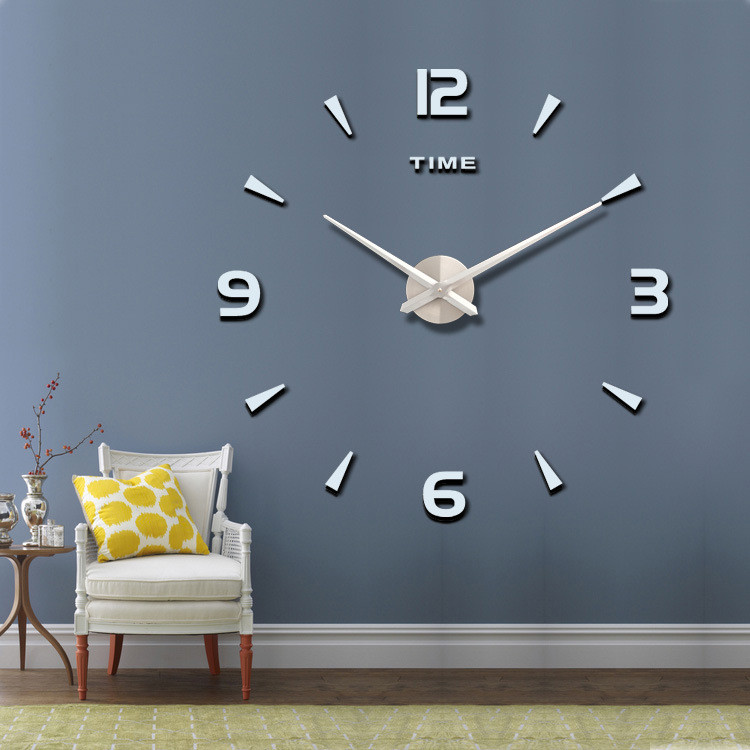 Великі Дизайнерські настінні 3Д годинники 3D DIY Clock від 50 до 120см (Об'єднані 005Ss) Срібло