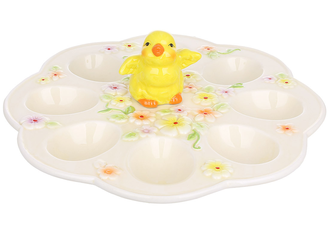 Підставка для 8-и яєць керамічна Курча в квітах, фото 1