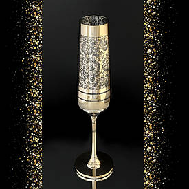 Подарунковий келих з гравіюванням "Троянди" 1 шт  для шампанського Bohemia Strix 200 мл золото