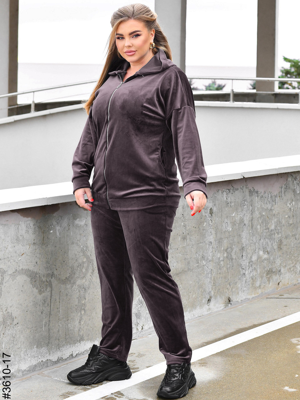 3610-17 Спортивний костюм жіночий на блискавці велюр батал (3 од: 54,56,58), фото 1