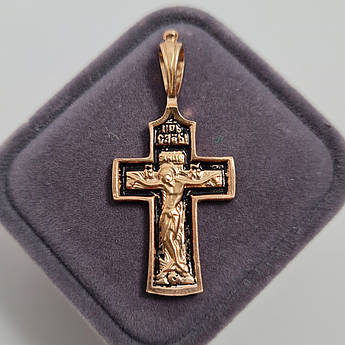 Хрестик позолочений з розп'яттям молитвою і чорнінням