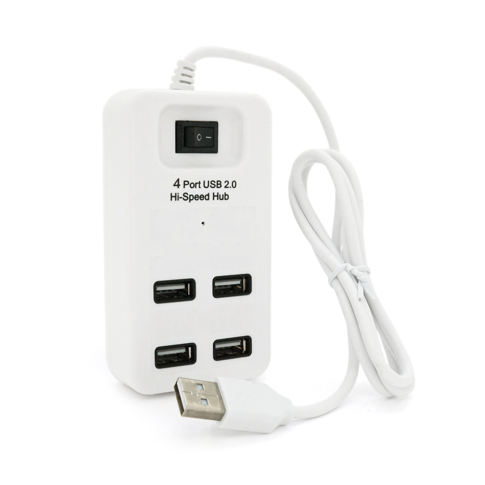 Хаб USB 2.0 на 4 порта, білий, 480 Мбіт/с, живлення від USB, з вимикачем, артикул 8646, Voltronic