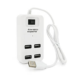 Хаб USB 2.0 4 порти, White, 480Mbts живлення від USB, з вимикачем, Blister Q100