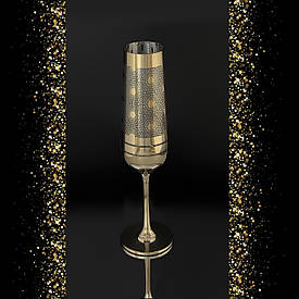 Подарунковий келих з гравіюванням "Сітка" 1 шт  для шампанського Bohemia Strix 200 мл золото