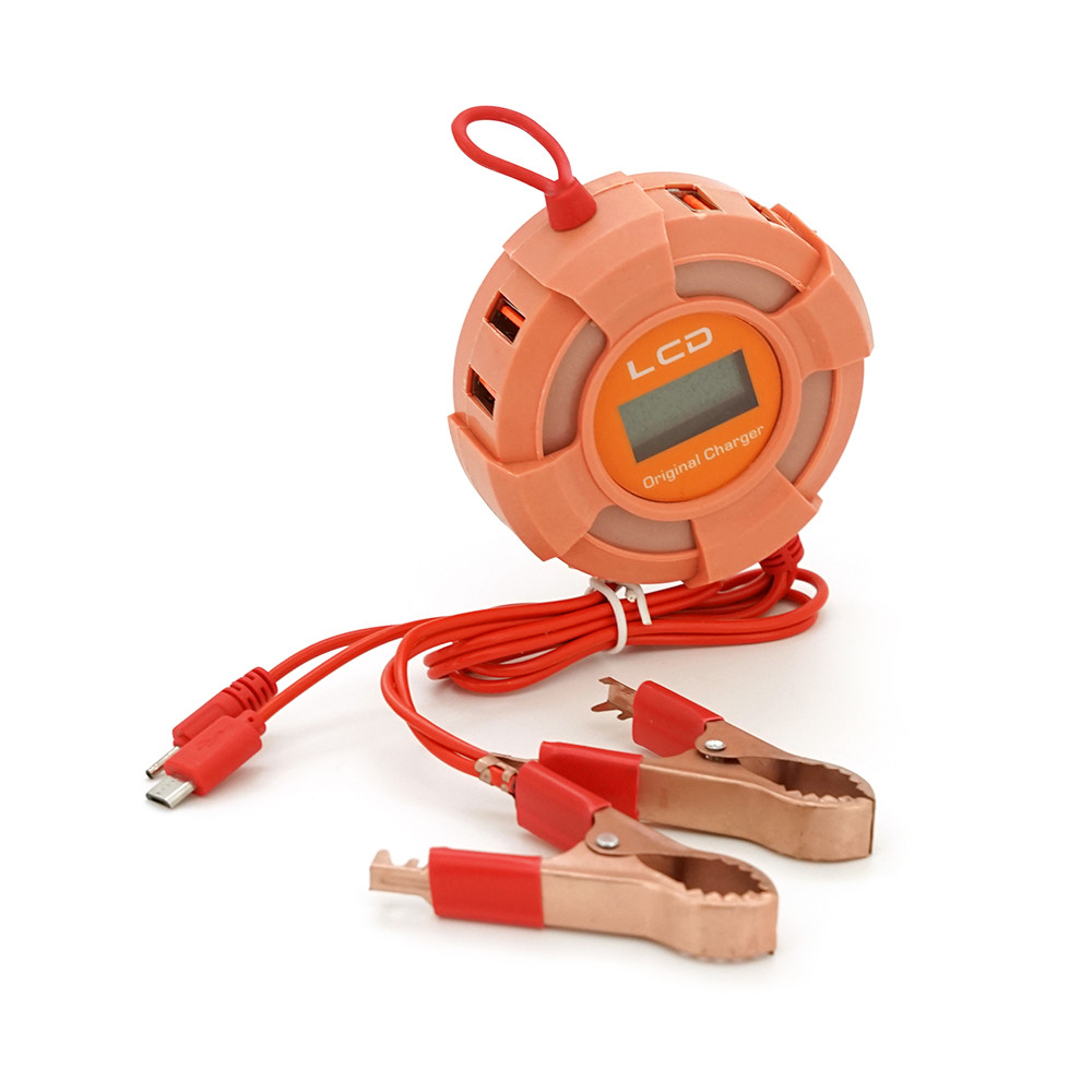 Портативний HUB із крокодилами на 8*USB2.0+LCD, живлення 12В, Red, Box