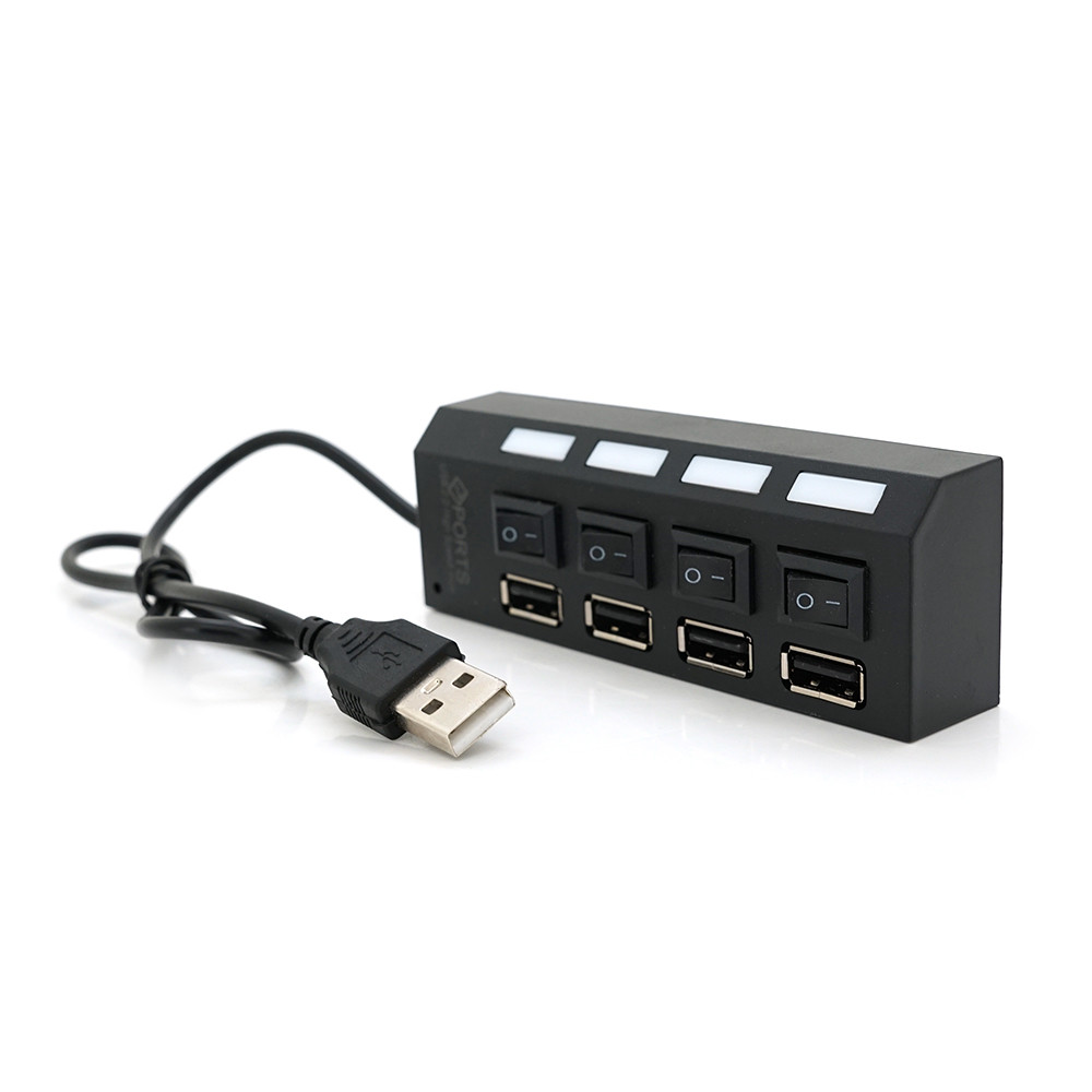 Хаб USB 2.0 на 4 порта з перемикачами, Black, 480 Мбіт/с, підтримка до 0,5 ТБ, артикул 3943