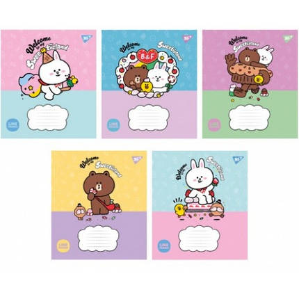 Зошит 12 коса лінія арт766935 Line Friends. Sweetieland Yes (25 шт. у пакованні), фото 1