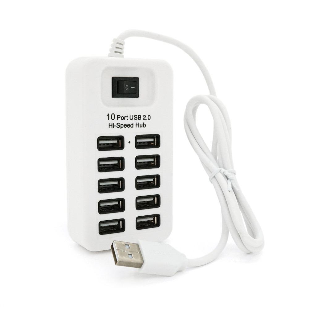 Хаб USB 2.0 на 10 портів, 480 Мбіт/с, пасивний, чорний, артикул 5370, блістерна упаковка