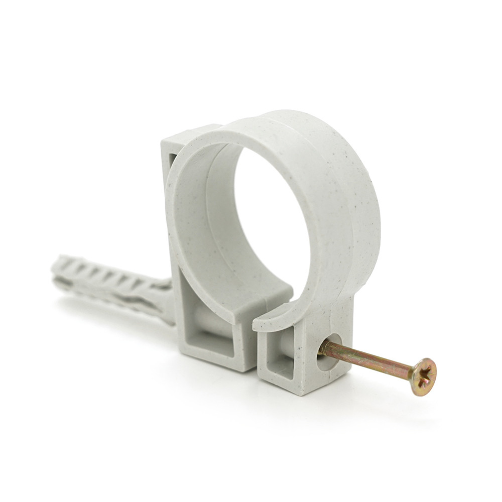 Обойма з ударним шурупом для гофри/труби білий/сірий 32-34мм (пач. 25шт. ціна за пачку)