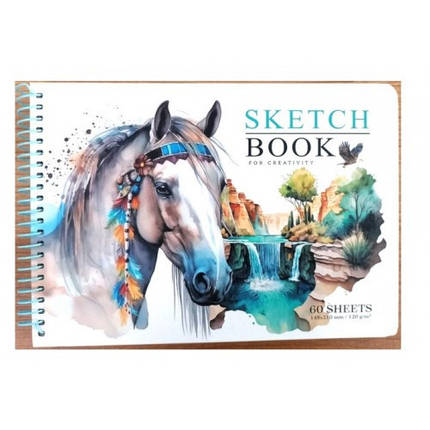 Скетчбук N9588 А5 60 аркушів чисті аркуші 120г/м2 тверда обкладинка, фото 1