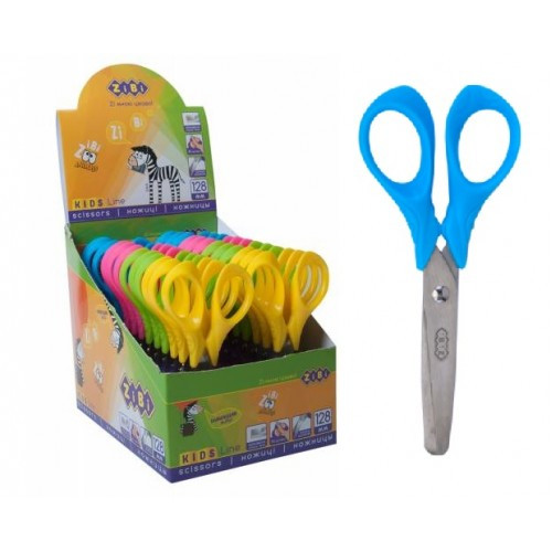Ножиці в дисплеї ZiBi 5021 дитячі 128мм з 3-D ручками в боксі (24 шт.в упаковці)