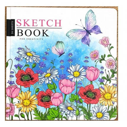 Скетчбук N9456 200х200 мм 24 аркушів чисті аркуші 100г/м2 тверда обкладинка, фото 1