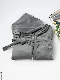 2520-34 Халат жіночий на блискавці з поясом велюр батал (3 од: 52-54,56-58,60-62)