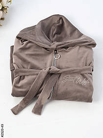 2520-49 Халат жіночий на блискавці з поясом велюр батал (3 од: 52-54,56-58,60-62)