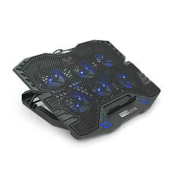 Підставка для ноутбука IceCoorel K8, 10-17", 6*70mm 1800 RPM±10%, корпус пластик+алюміній, 2xUSB2.0 + LCD, 365*297*30mm, Black,