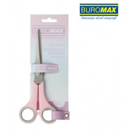 Ножиці BUROMAX 4504-10 офісні 17см круглі ручки з сірими гумов. вставками Рожеві PASTEL (1/), фото 1