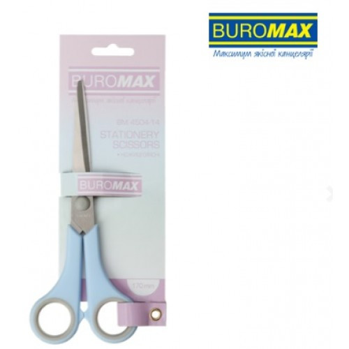 Ножиці BUROMAX 4504-14 офісні 17см круглі ручки з сірими гумов. вставками Блакитні PASTEL (1/)