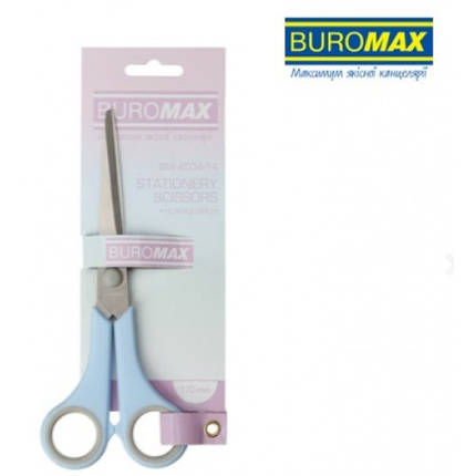 Ножиці BUROMAX 4504-14 офісні 17см круглі ручки з сірими гумов. вставками Блакитні PASTEL (1/), фото 1