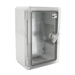 Бокс міцний з ABS пластику з монтажною панеллю 280х210х130, з прозорими дверцятами, IP65