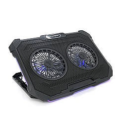 Підставка під ноутбук IceCoorel F8, 10-17", 2*125mm 1200±10% RPM, корпус пластик+алюміній, 2xUSB 2.0, 415x293x26.5mm, RGB, Box Q10